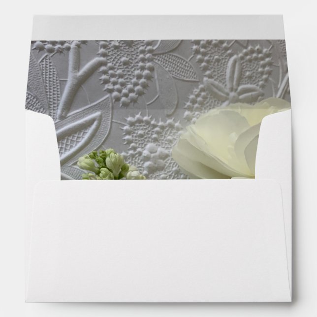 White ranunculus and lilacs on textured paper envelope (Back (Bottom))