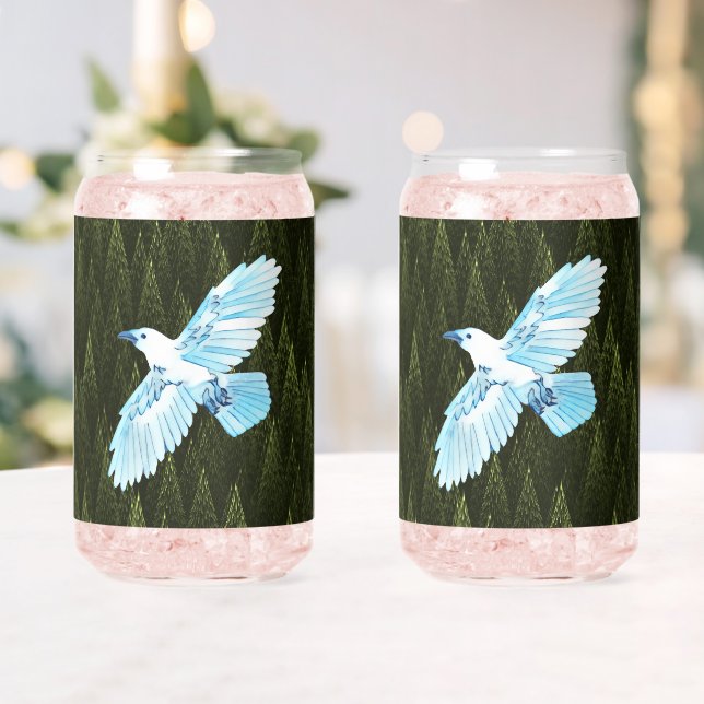 White Raven on Fractal Conifers Can Glass (Insitu (Wedding))