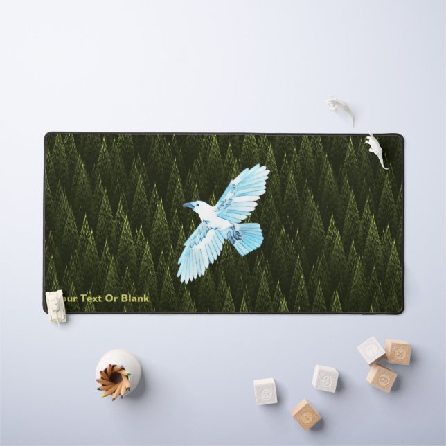 White Raven on Fractal Conifers Desk Mat (Kids Table)