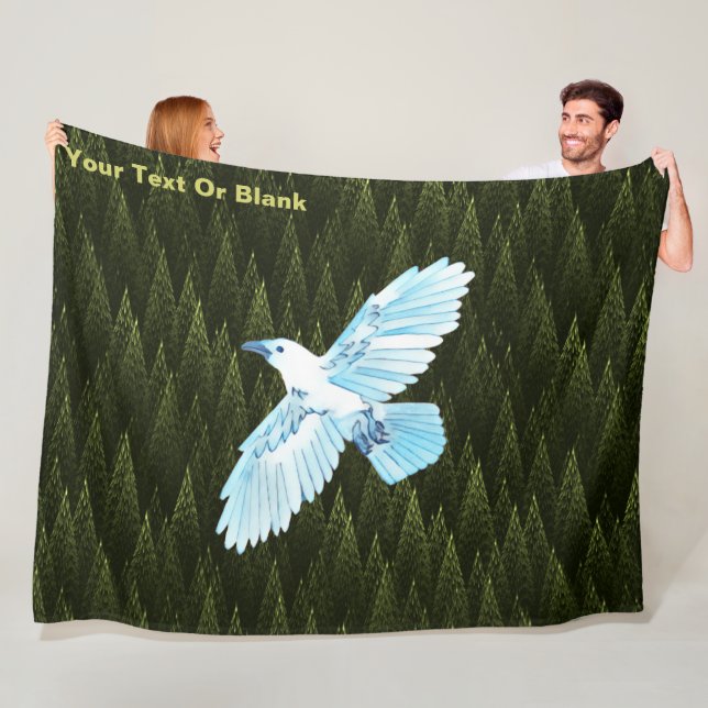 White Raven on Fractal Conifers Fleece Blanket (In Situ)