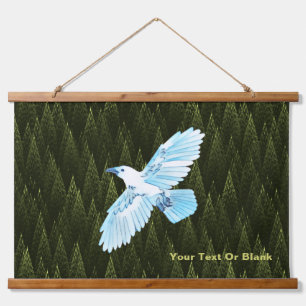 White Raven on Fractal Conifers Hanging Tapestry