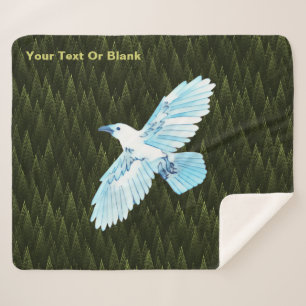 White Raven on Fractal Conifers Sherpa Blanket