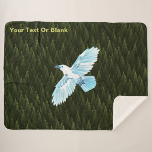 White Raven on Fractal Conifers Sherpa Blanket