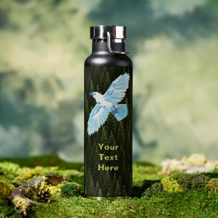 White Raven on Fractal Conifers Water Bottle