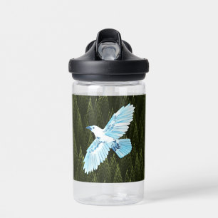 White Raven on Fractal Conifers Water Bottle