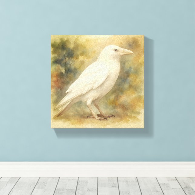 White Raven Watercolor Canvas Print (Insitu(Wood Floor))