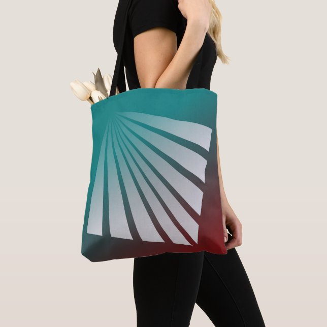 White rays on burgundy teal tote bag (Close Up)