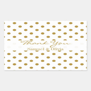 White Rectangle Custom Gold Polka Dotted Thank You Rectangular Sticker