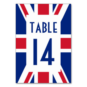 White Rectangle Union Jack Numbered Table Number