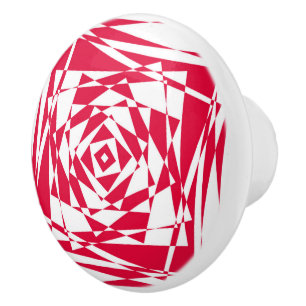 White red abstract illusion ceramic knob