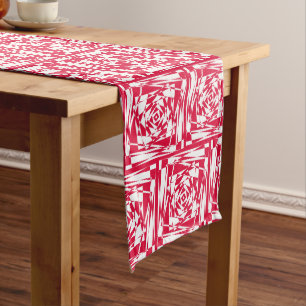 White red abstract illusion  long table runner