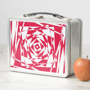 White red abstract illusion metal lunch box