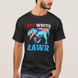 White Red And Blue Rawr Cute Colorful Dinosaur Pat T-Shirt