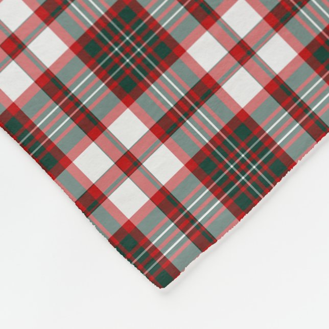 White, Red, and Dark Green Christmas Plaid Pattern Fleece Blanket (Corner)