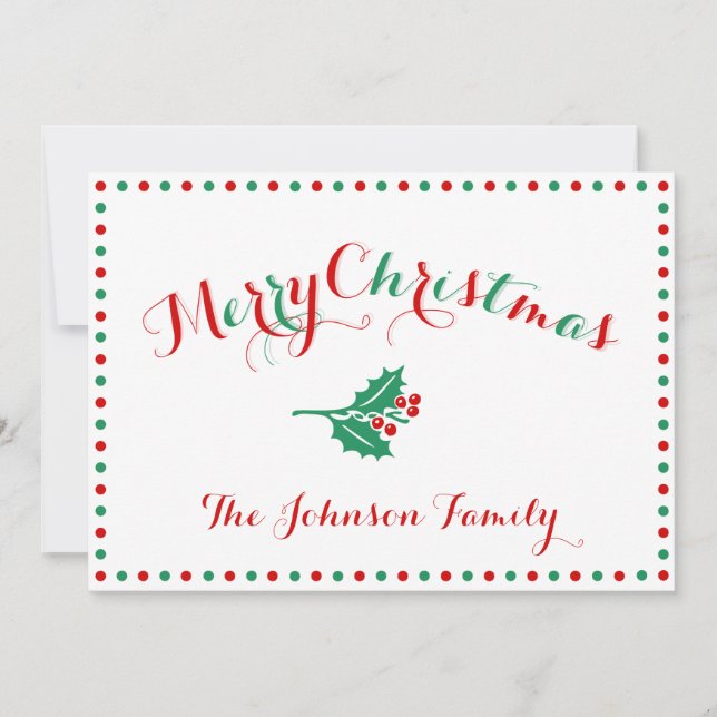 White, Red And Green Personalised Christmas Cards (Front)