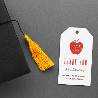 White Red Apple Graduation Party Favour Gift Tag