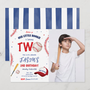 White & Red Baseball Birthday Photo Invitation