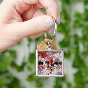 White red black abstraction key ring