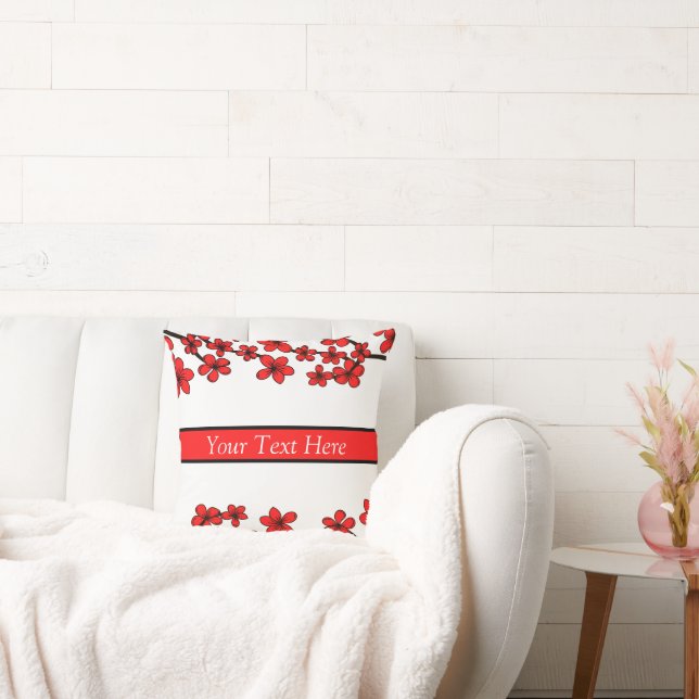 White, Red & Black Floral Your text here Cushion (Couch)