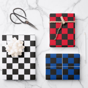 White Red Blue Chequered  Wrapping Paper Sheets