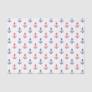 White Red Blue Nautical Anchor Pattern Tissue Paper