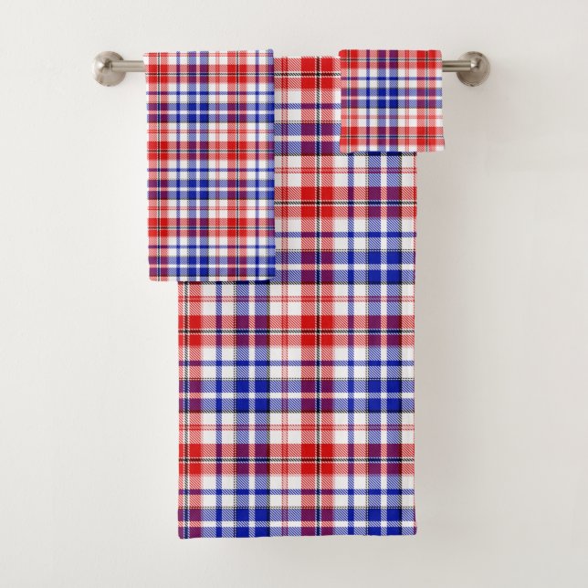 White Red Blue Plaid Tartan Design  Bath Towel Set (Insitu)