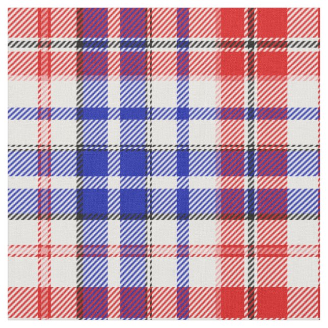 White Red Blue Plaid Tartan Design  Fabric (Close Up)