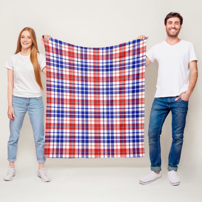 White Red Blue Plaid Tartan Design  Fleece Blanket (In Situ)