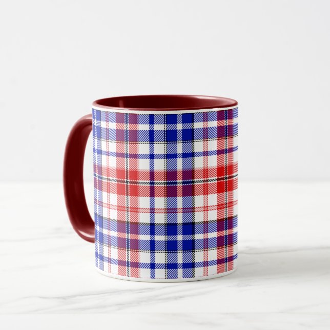 White Red Blue Plaid Tartan Design  Mug (Front Left)