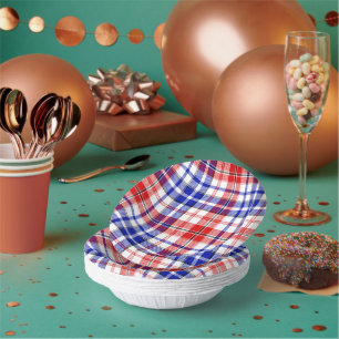 White Red Blue Plaid Tartan Design Paper Plate