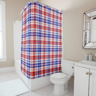 White Red Blue Plaid Tartan Design  Shower Curtain