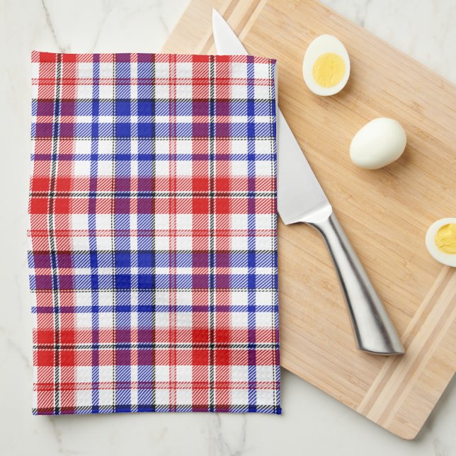 White Red Blue Plaid Tartan Design  Tea Towel (Quarter Fold)