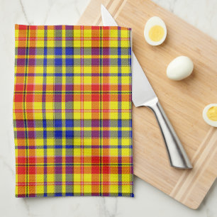 White Red Blue Plaid Tartan Design  Tea Towel