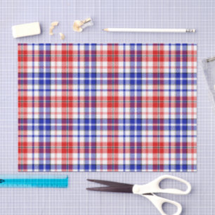 White Red Blue Plaid Tartan Design  Tissue Paper