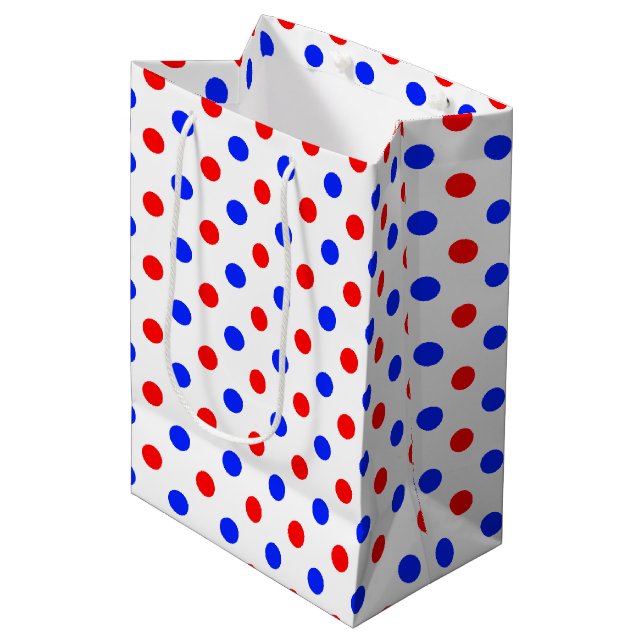 White Red Blue Polka Dots Design  Medium Gift Bag (Front Angled)