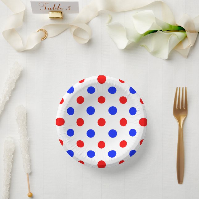 White Red Blue Polka Dots Design  Paper Plate (Wedding)