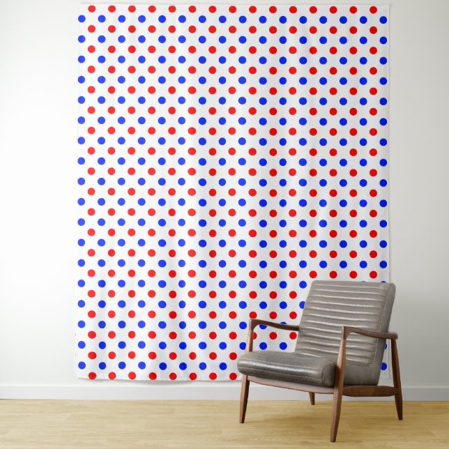 White Red Blue Polka Dots Design  Tapestry (In Situ)