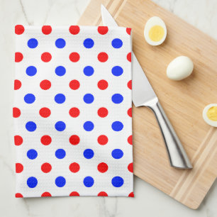 White Red Blue Polka Dots Design  Tea Towel