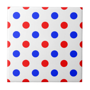 White Red Blue Polka Dots Design Tile