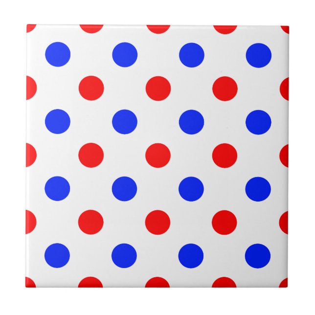 White Red Blue Polka Dots Design  Tile (Front)