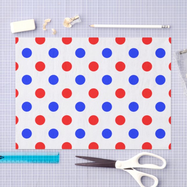 White Red Blue Polka Dots Design  Tissue Paper (Craft)