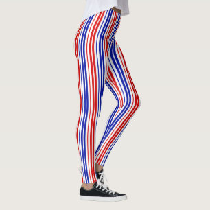 White Red Blue Stripes Pattern Leggings