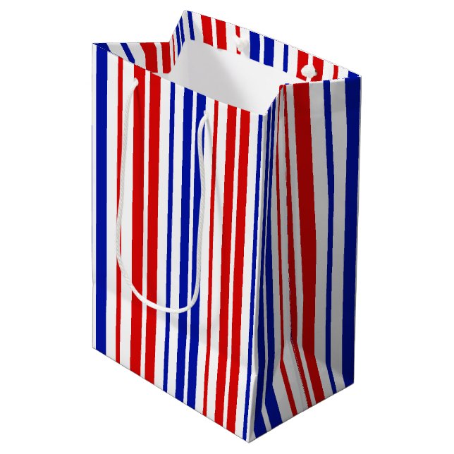 White Red Blue Stripes Pattern   Medium Gift Bag (Front Angled)