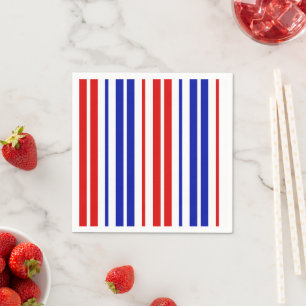 White Red Blue Stripes Pattern Napkin