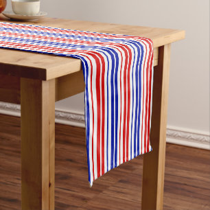 White Red Blue Stripes Pattern Short Table Runner
