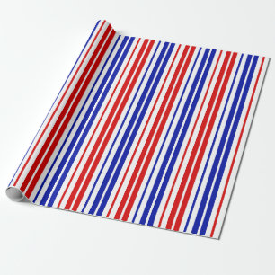 White Red Blue Stripes Pattern   Wrapping Paper