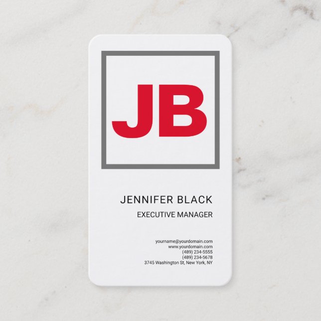 White Red Bold Monogram Minimalist Modern Plain Business Card (Front)