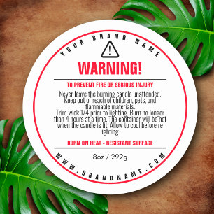 White / Red Candle Product Warning Label Sticker