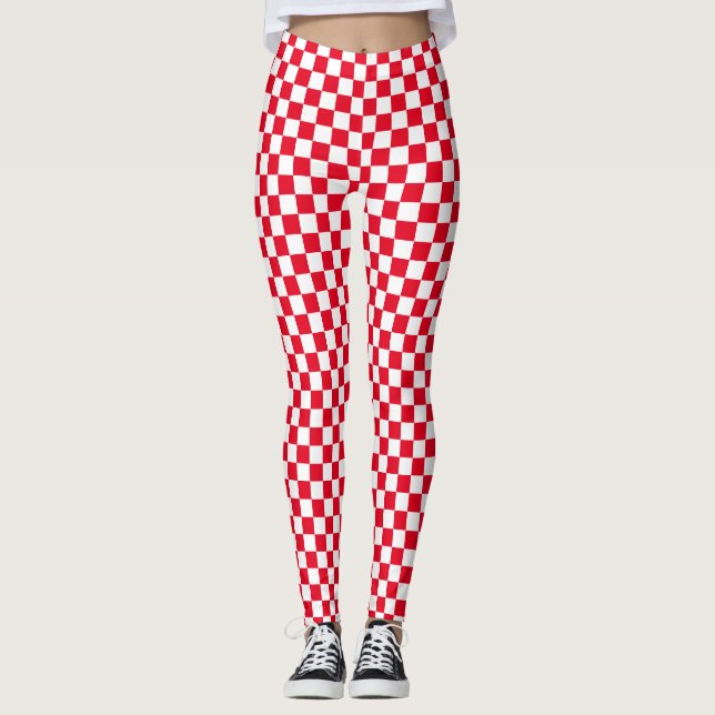White Red chequerboard Leggings (Front)
