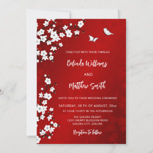 White  Red Cherry Blossom   Wedding Invitation